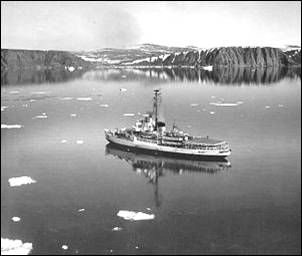 USCGC Westwind near Cape Atholl, Greenland, returning from artic cruise (1964).